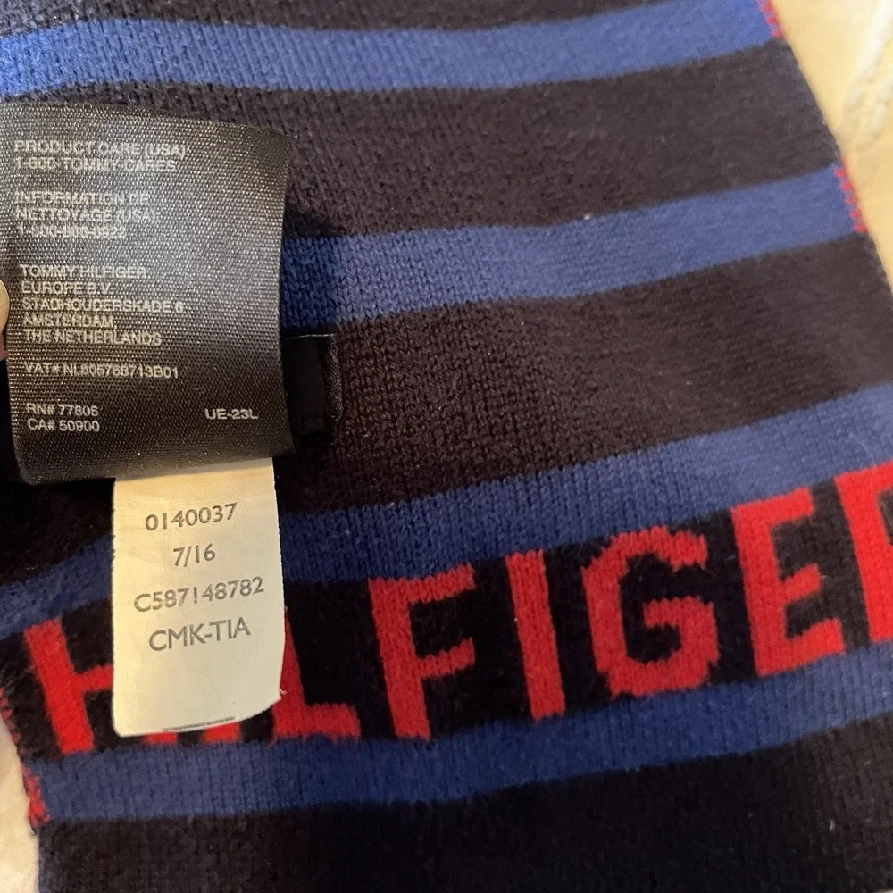 Tommy Hilfiger Men's Cotton Scarf Blue/Red Stripe Logo Preppy‎ Casual